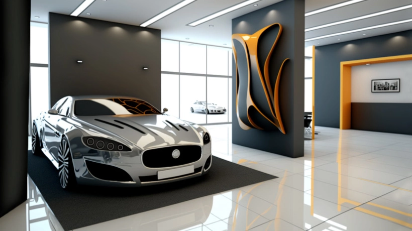 Auto sportiva in uno showroom virtuale